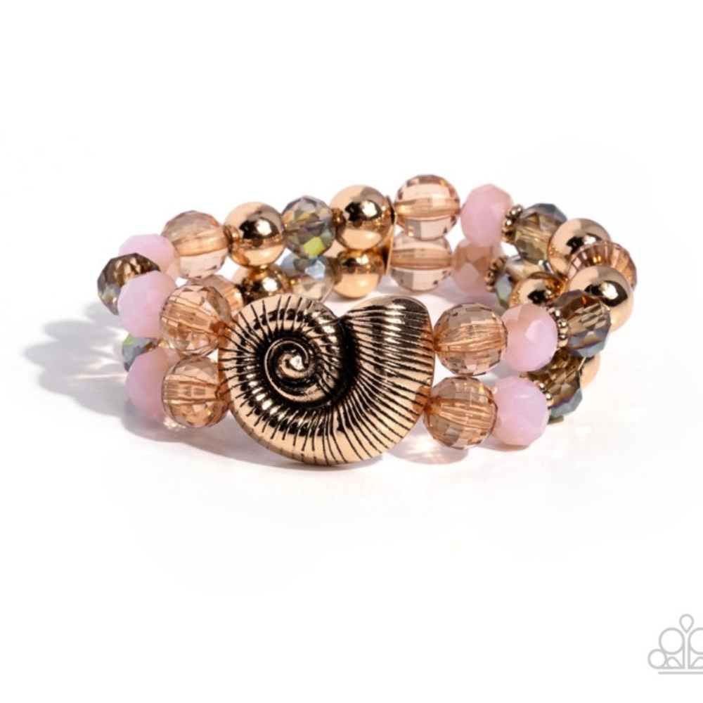 2pcs Elegant Gold and Pink Shell Bracelet & Necklace